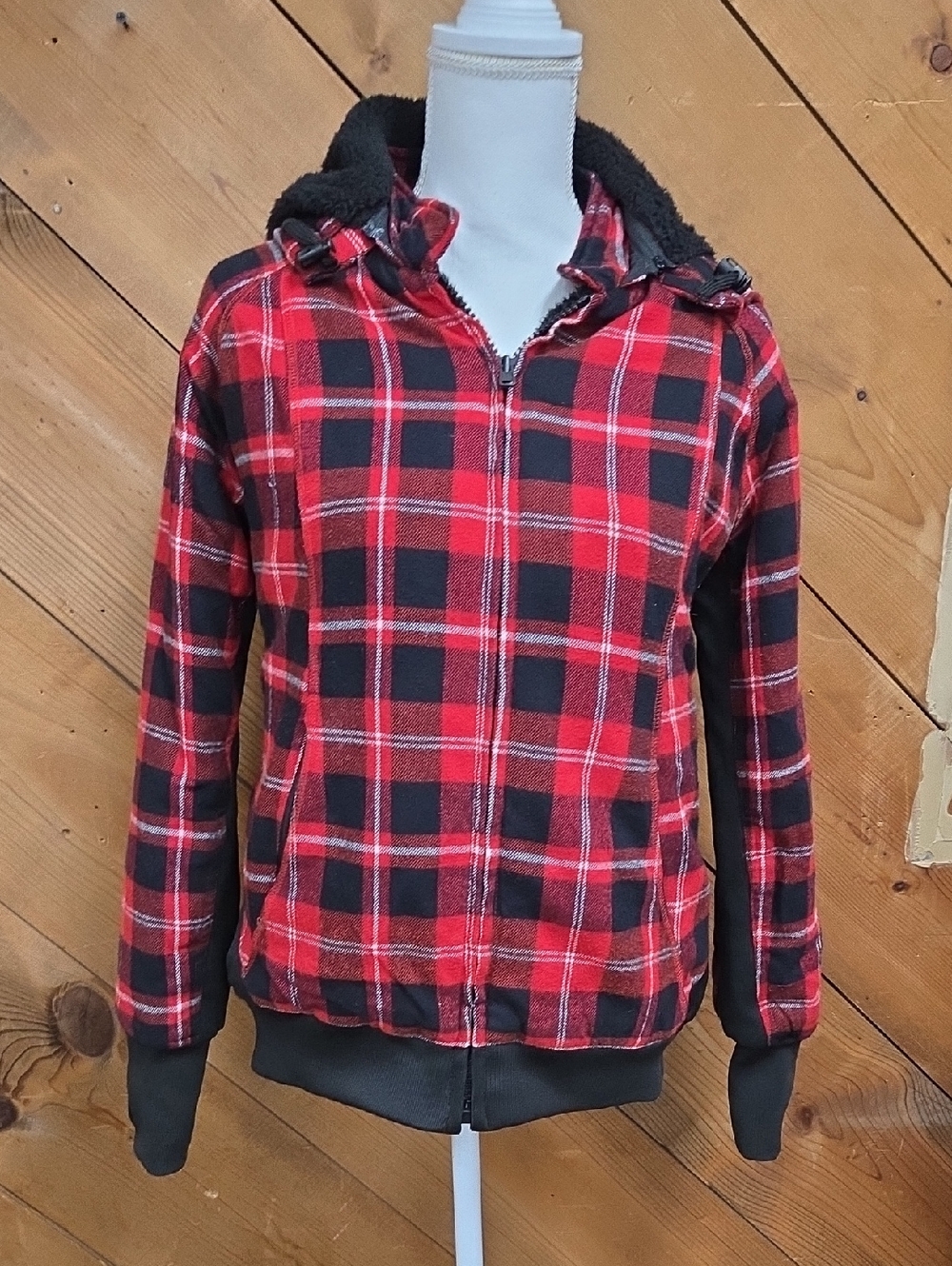 Z1R Lumberjill MotorcycleRed & Black Plaid Zip-Up Hoodie.  Medium.
